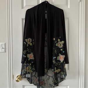 Embroidered Sheer Hem Kimono Cardigan